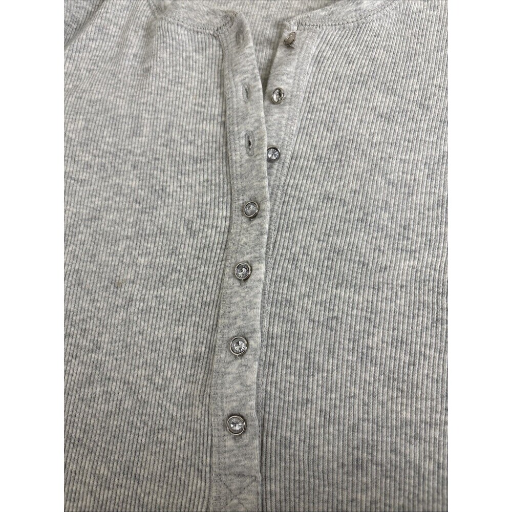Vtg Y2K The Limited Henley Top Size S Ribbed Gray Bella Swan USA Rhinestone - Picture 5 of 13